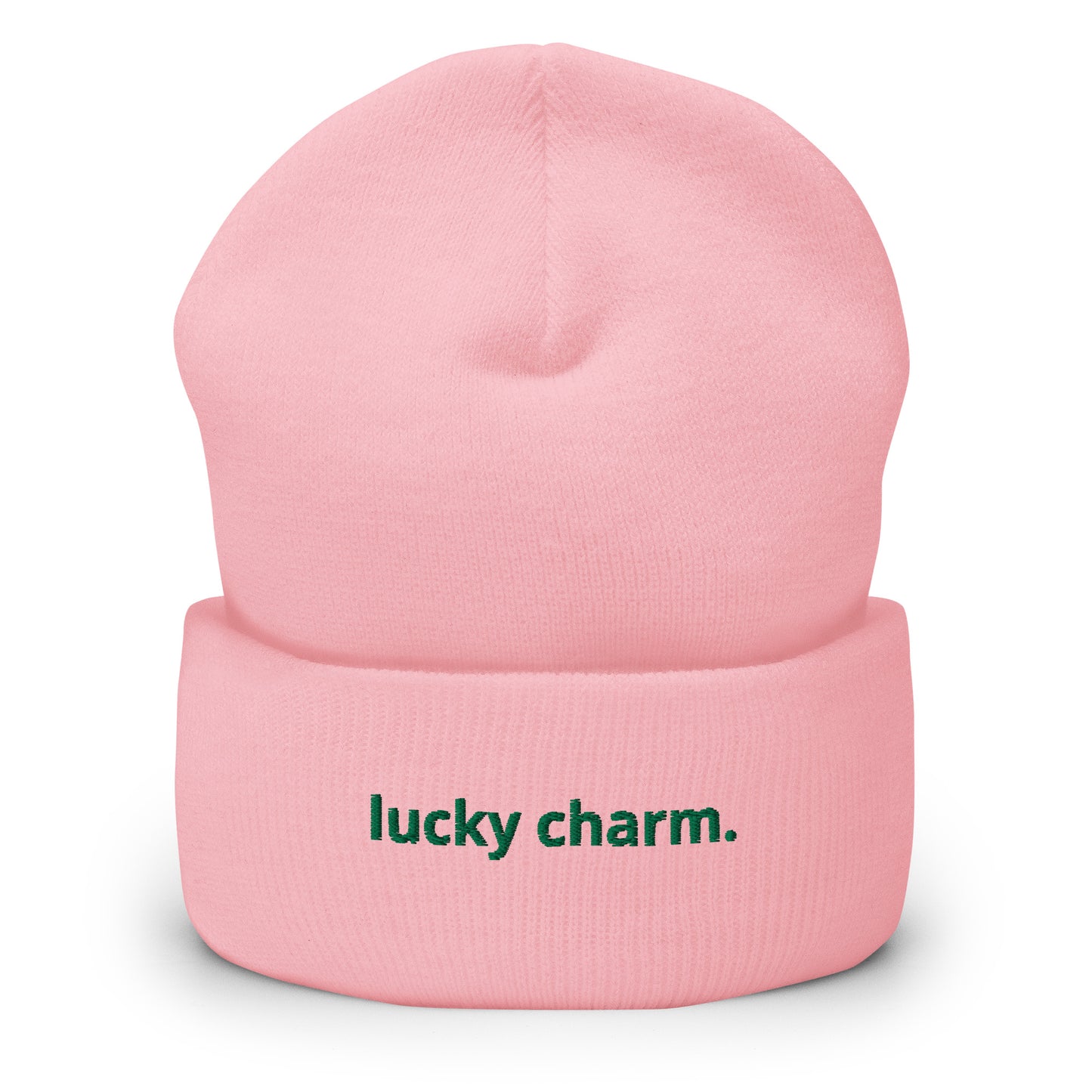 “lucky charm.” Embroidered Cuffed Beanie