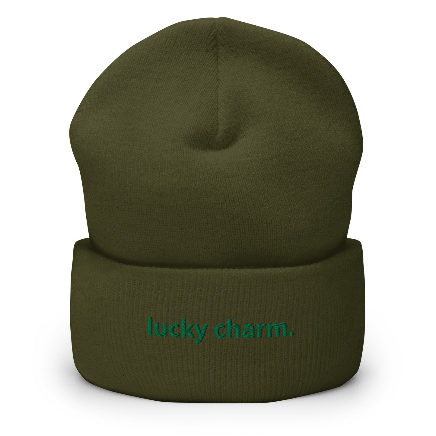 “lucky charm.” Embroidered Cuffed Beanie
