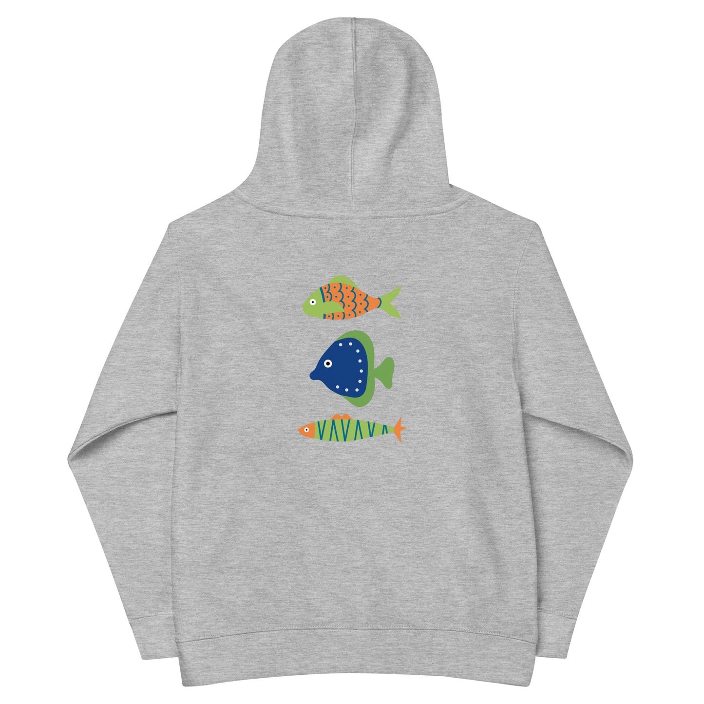“go fish.” (BlueEmbroidered front) & Three Fish (printed back) Kids fleece hoodie