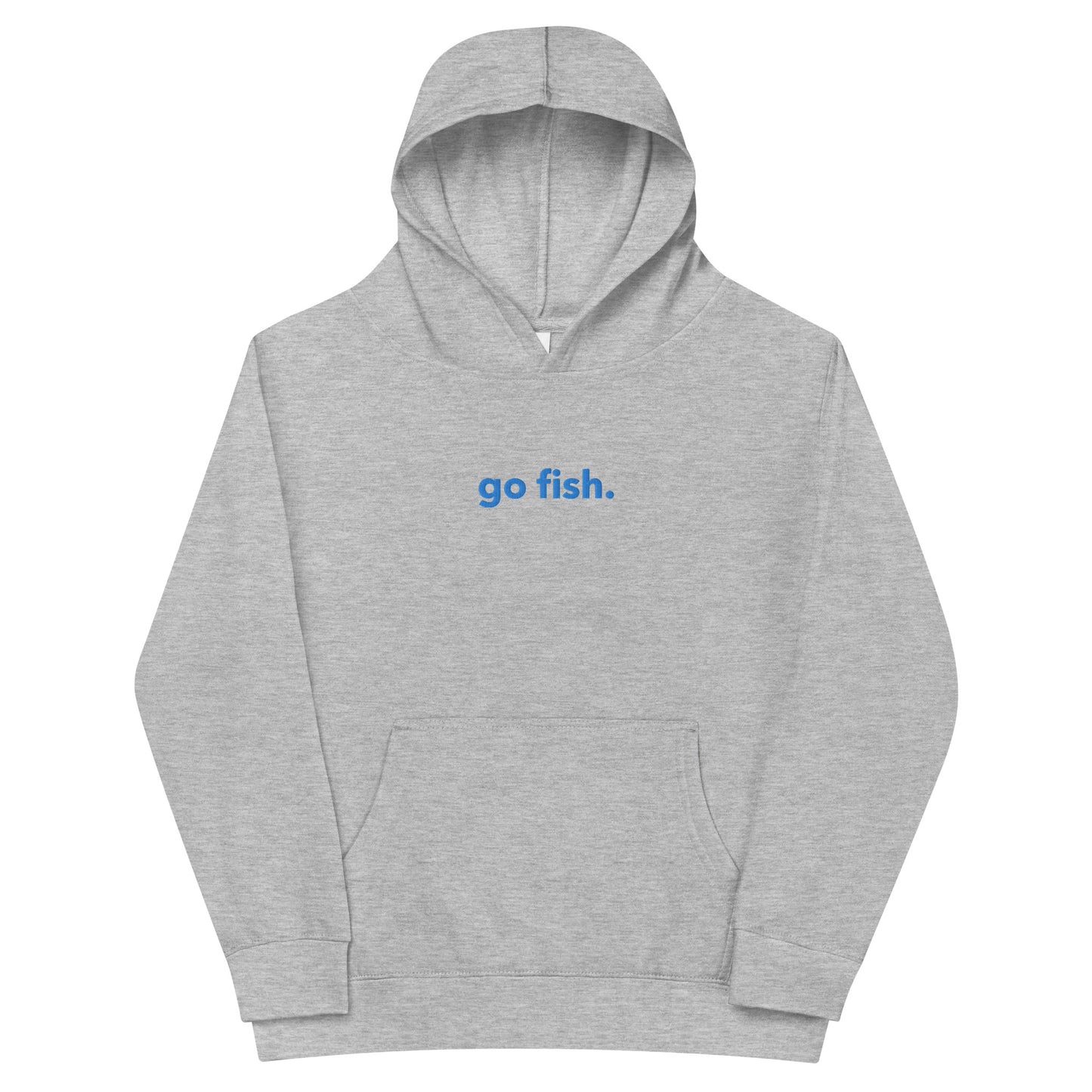 “go fish.” (BlueEmbroidered front) & Three Fish (printed back) Kids fleece hoodie