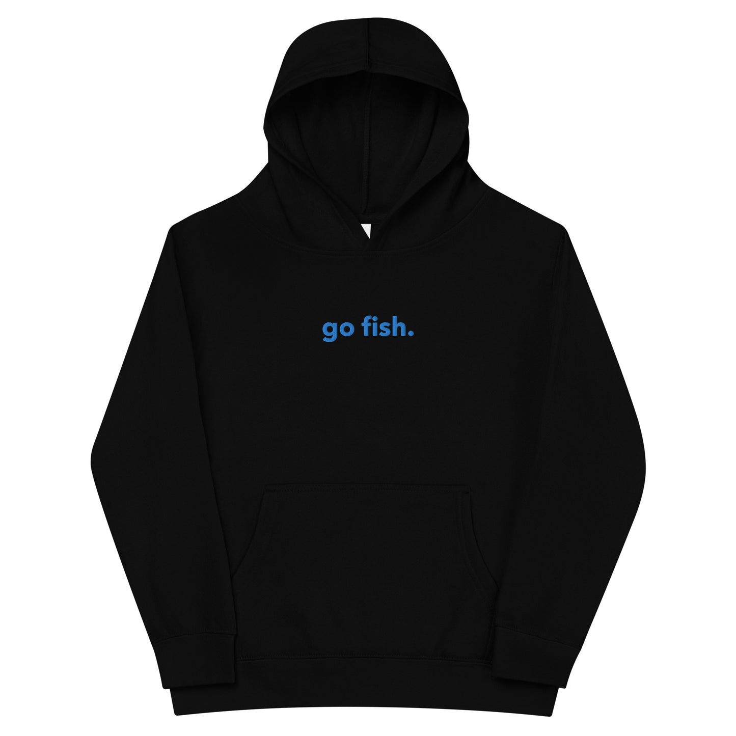 “go fish.” (BlueEmbroidered front) & Three Fish (printed back) Kids fleece hoodie