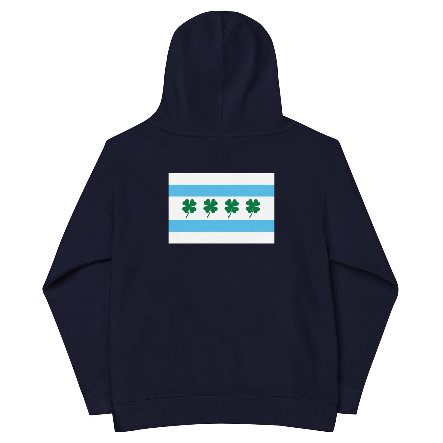 3Shamrocks (embroidered front) & Chicago Chi-rish Flag (printed back) Kids fleece hoodie