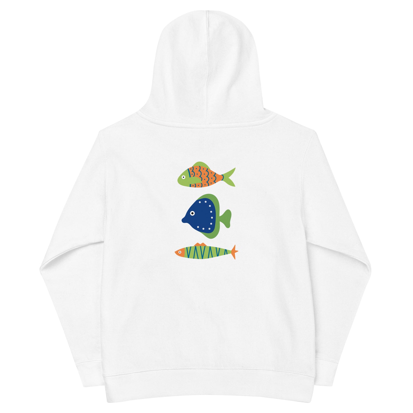 “go fish.” (BlueEmbroidered front) & Three Fish (printed back) Kids fleece hoodie