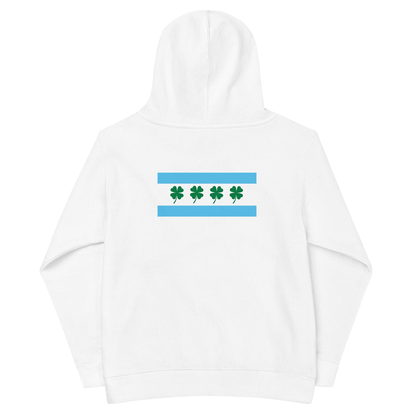3Shamrocks (embroidered front) & Chicago Chi-rish Flag (printed back) Kids fleece hoodie