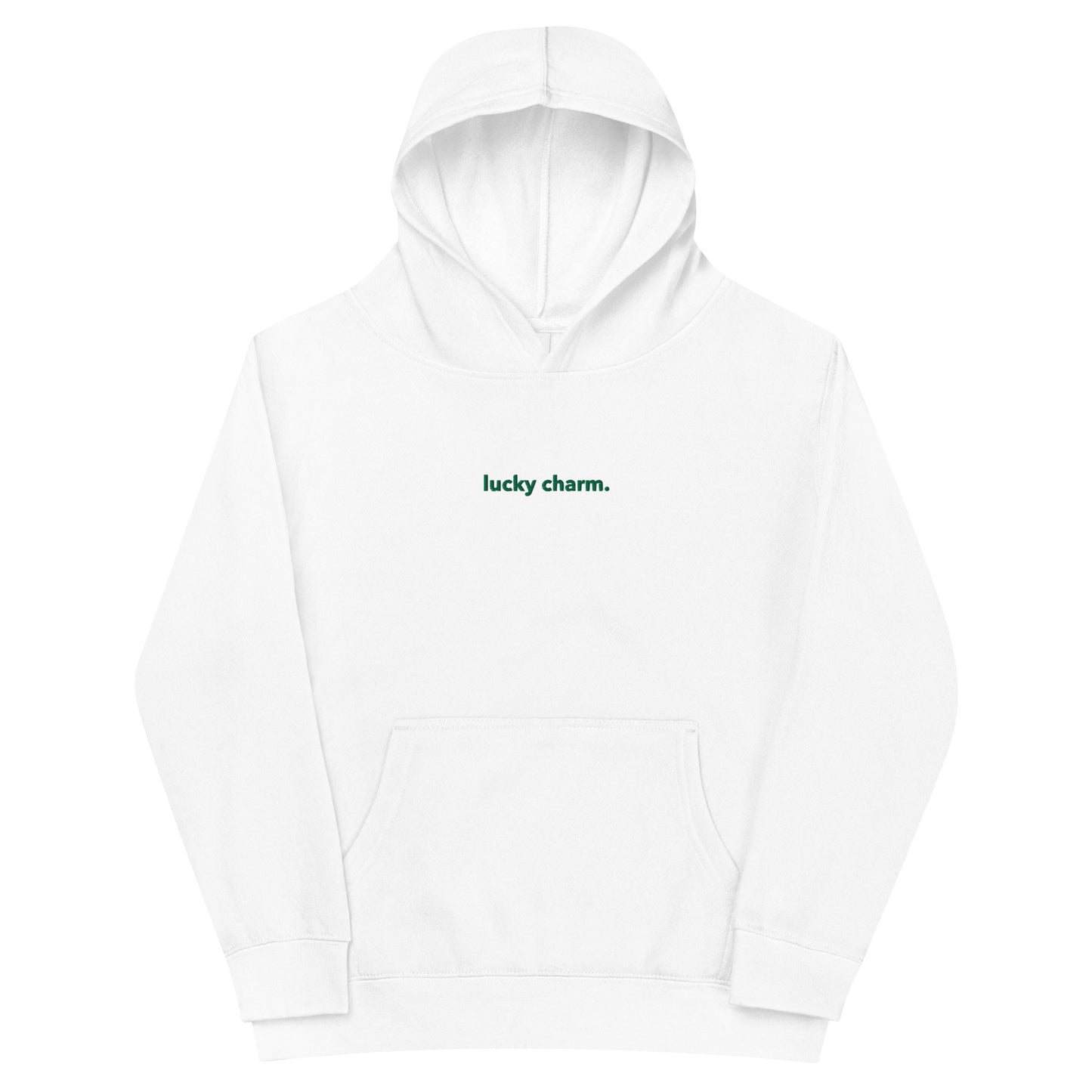 “lucky charm.” (Embroidered front) & Shamrock (Printed back) Kids fleece hoodie
