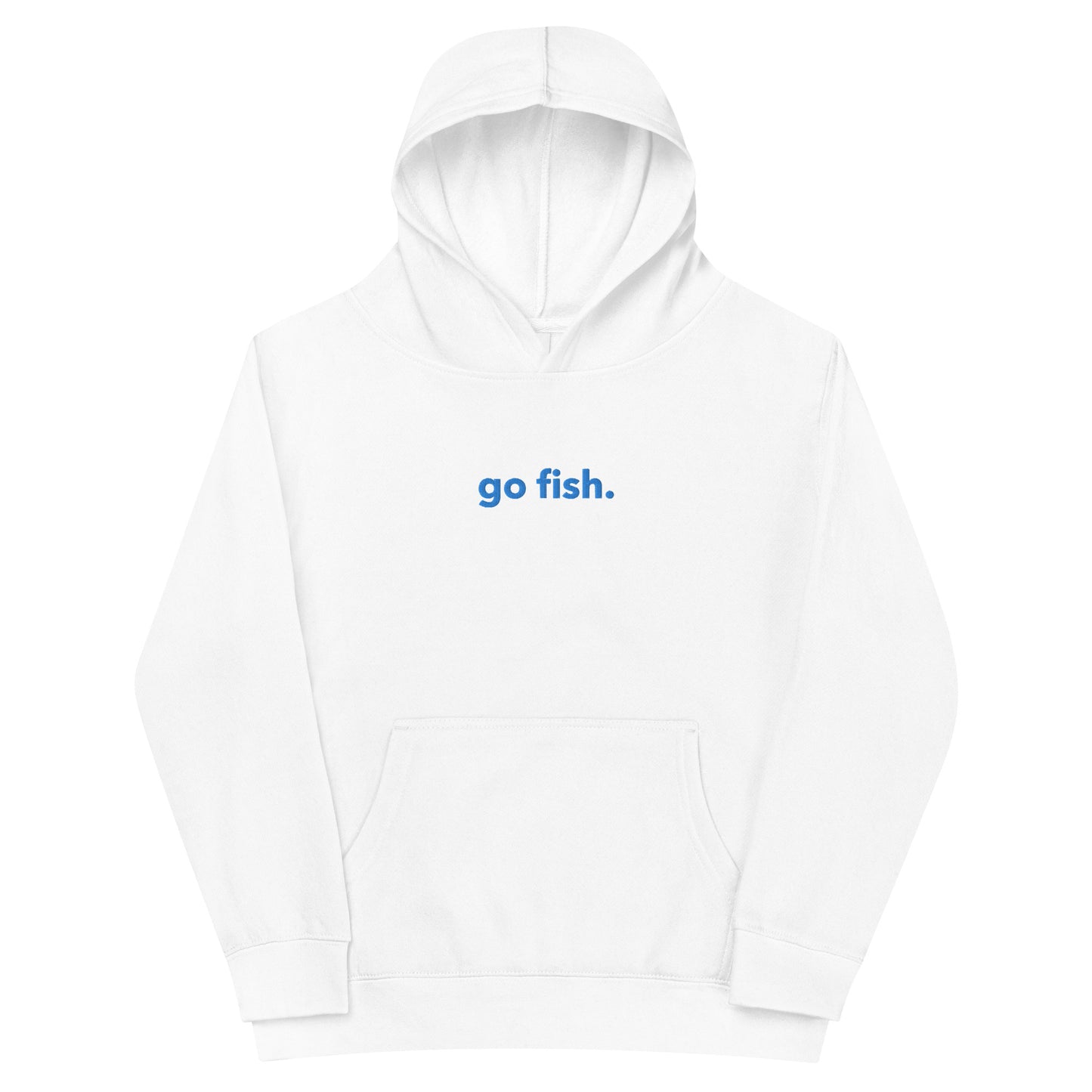 “go fish.” (BlueEmbroidered front) & Three Fish (printed back) Kids fleece hoodie