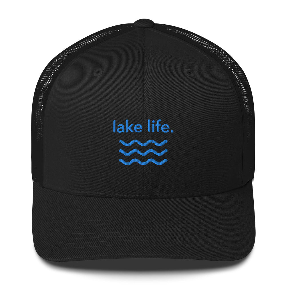 “lake life.” w/waves Embroidered Trucker Cap