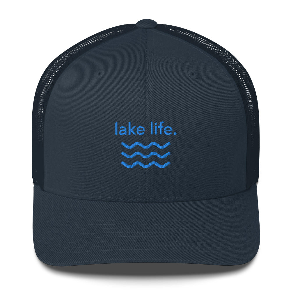 “lake life.” w/waves Embroidered Trucker Cap
