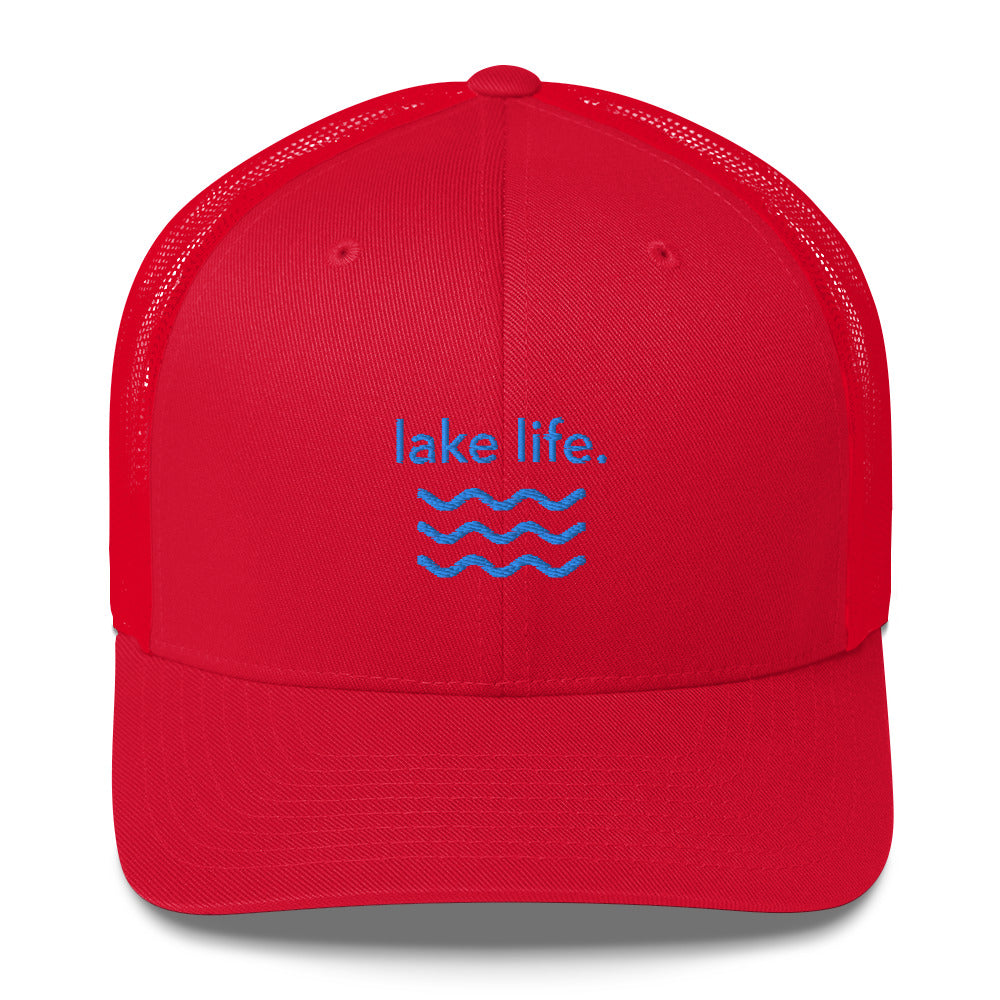 “lake life.” w/waves Embroidered Trucker Cap