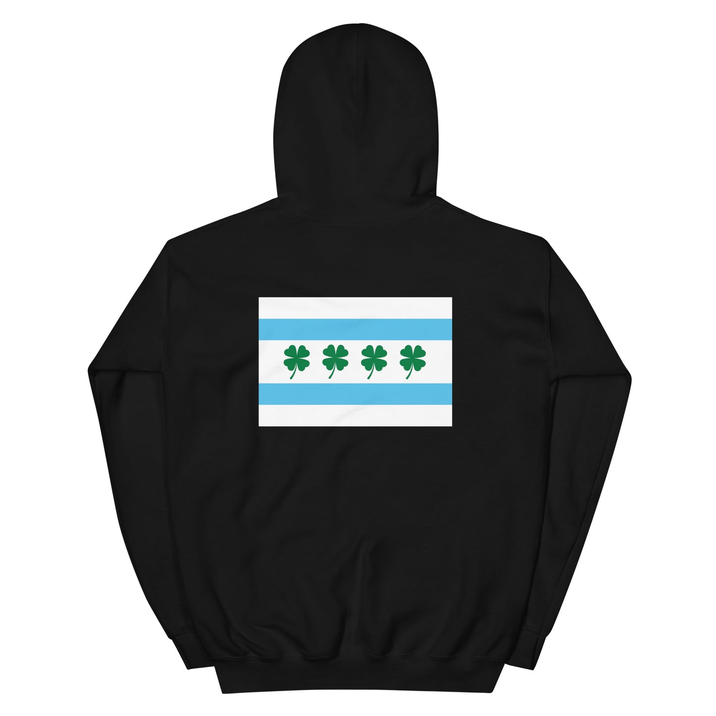 Chi-rish flag (Printed back) and Shamrock (Embroidered sleeve) Unisex Hoodie with white stripe