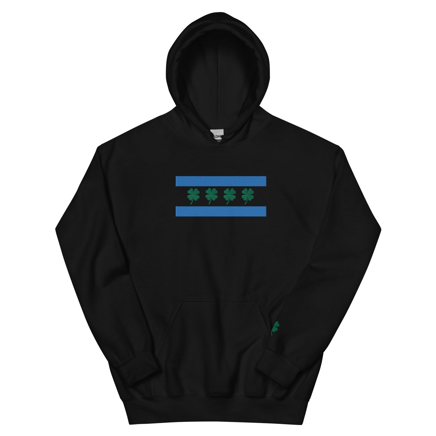 Chi-Irish flag (front) & Shamrock (sleeve) Embroidered Unisex Hoodie (no white stripe)
