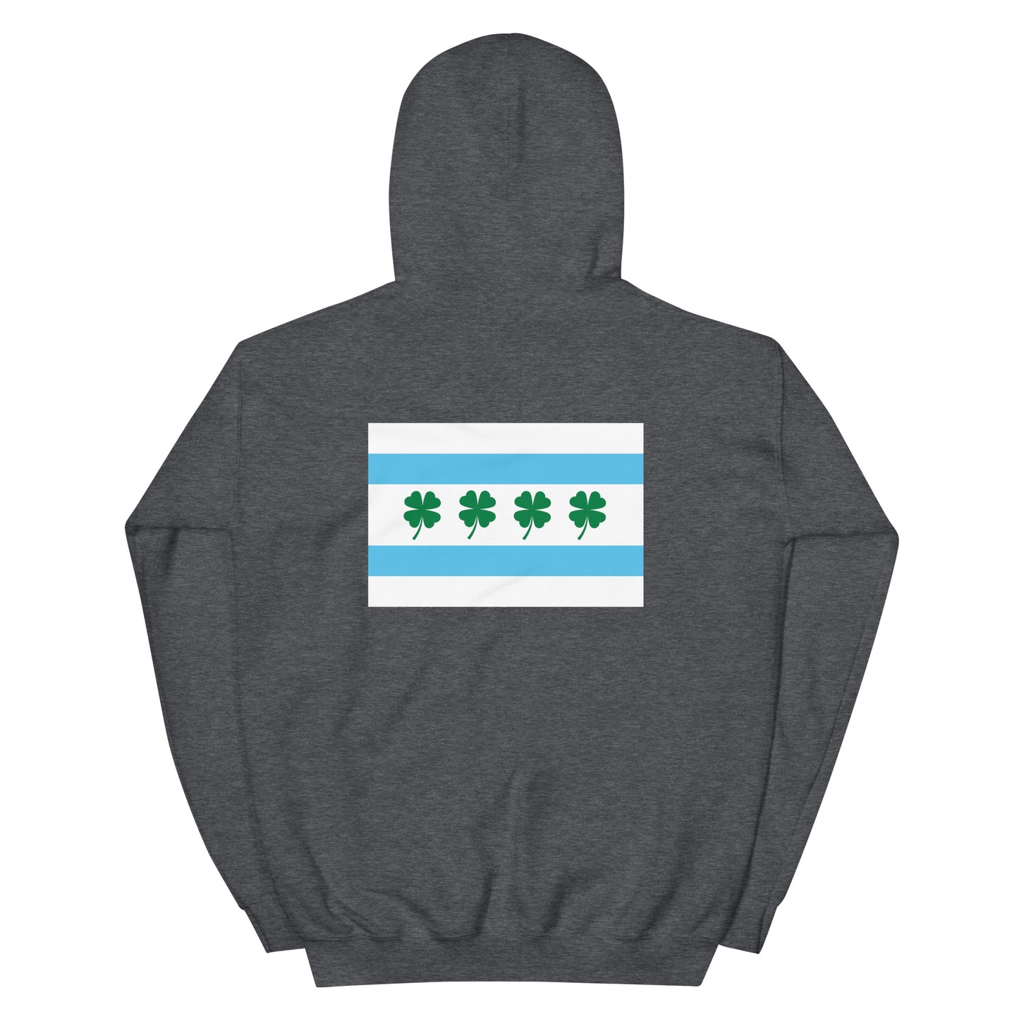 Chi-rish flag (Printed back) and Shamrock (Embroidered sleeve) Unisex Hoodie with white stripe