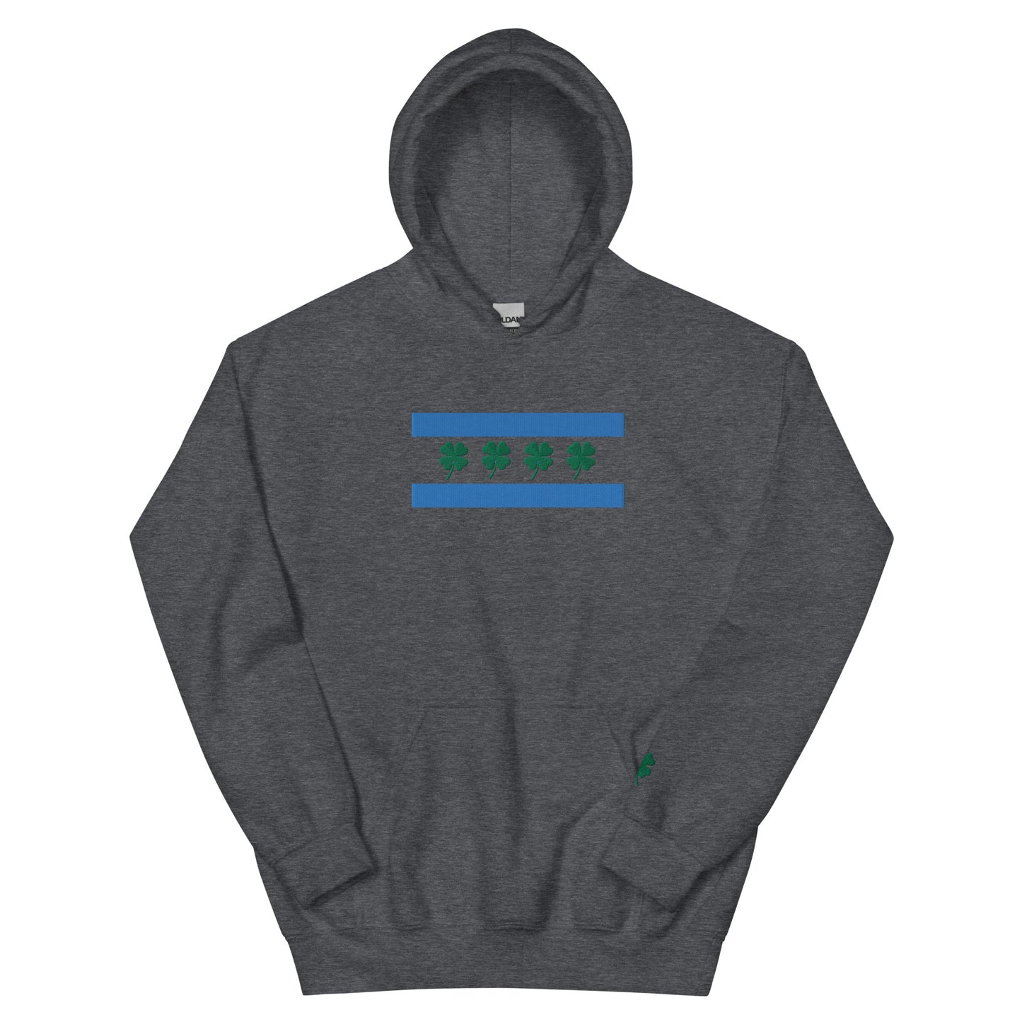 Chi-Irish flag (front) & Shamrock (sleeve) Embroidered Unisex Hoodie (no white stripe)