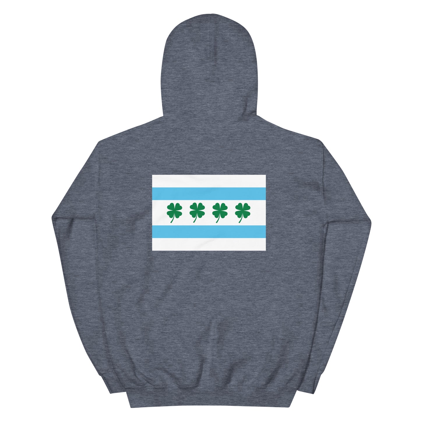 Chi-rish flag (Printed back) and Shamrock (Embroidered sleeve) Unisex Hoodie with white stripe