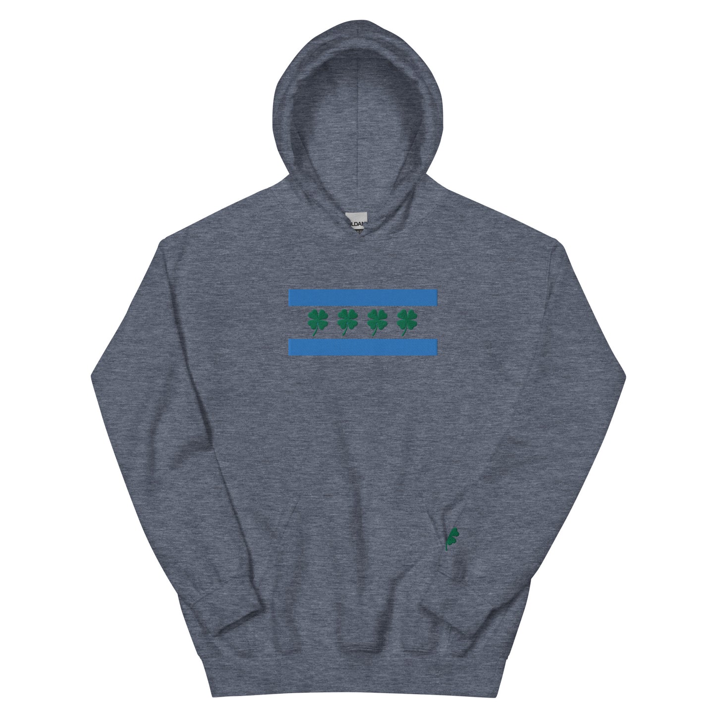 Chi-Irish flag (front) & Shamrock (sleeve) Embroidered Unisex Hoodie (no white stripe)