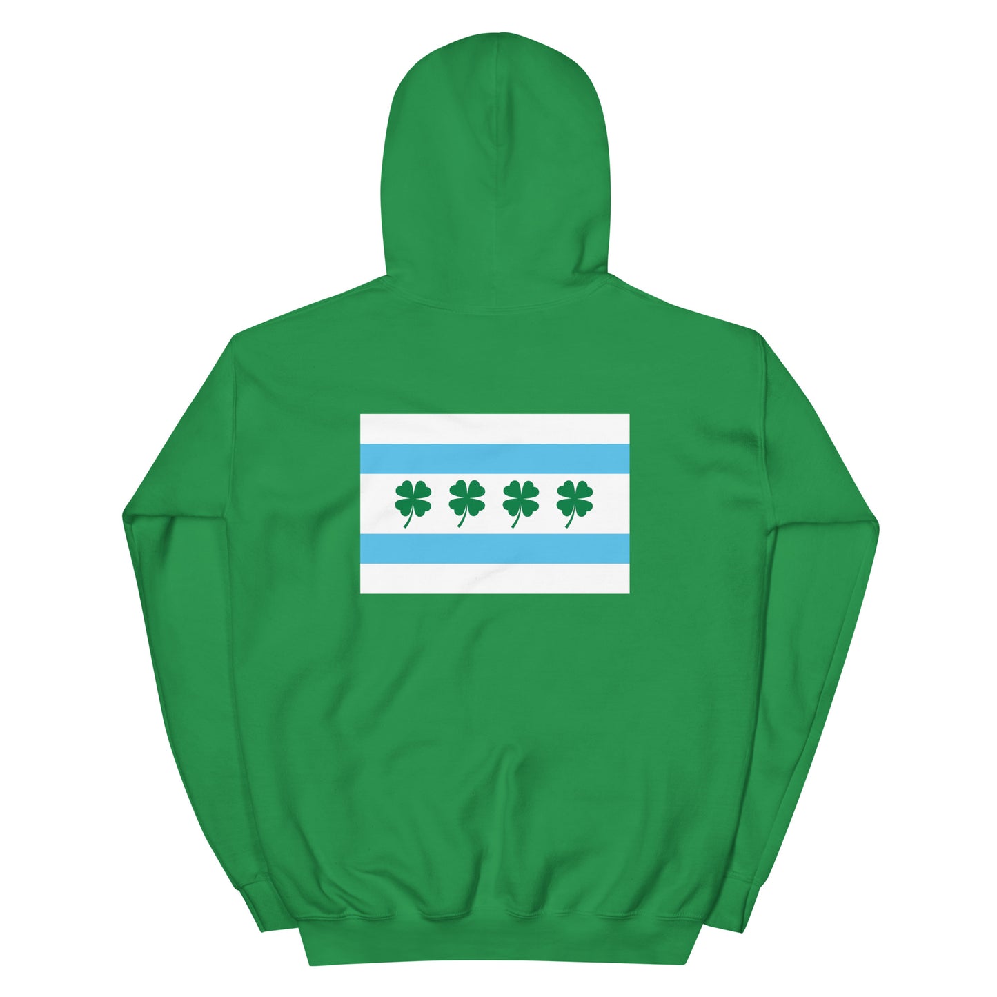 Chi-rish flag (Printed back) and Shamrock (Embroidered sleeve) Unisex Hoodie with white stripe