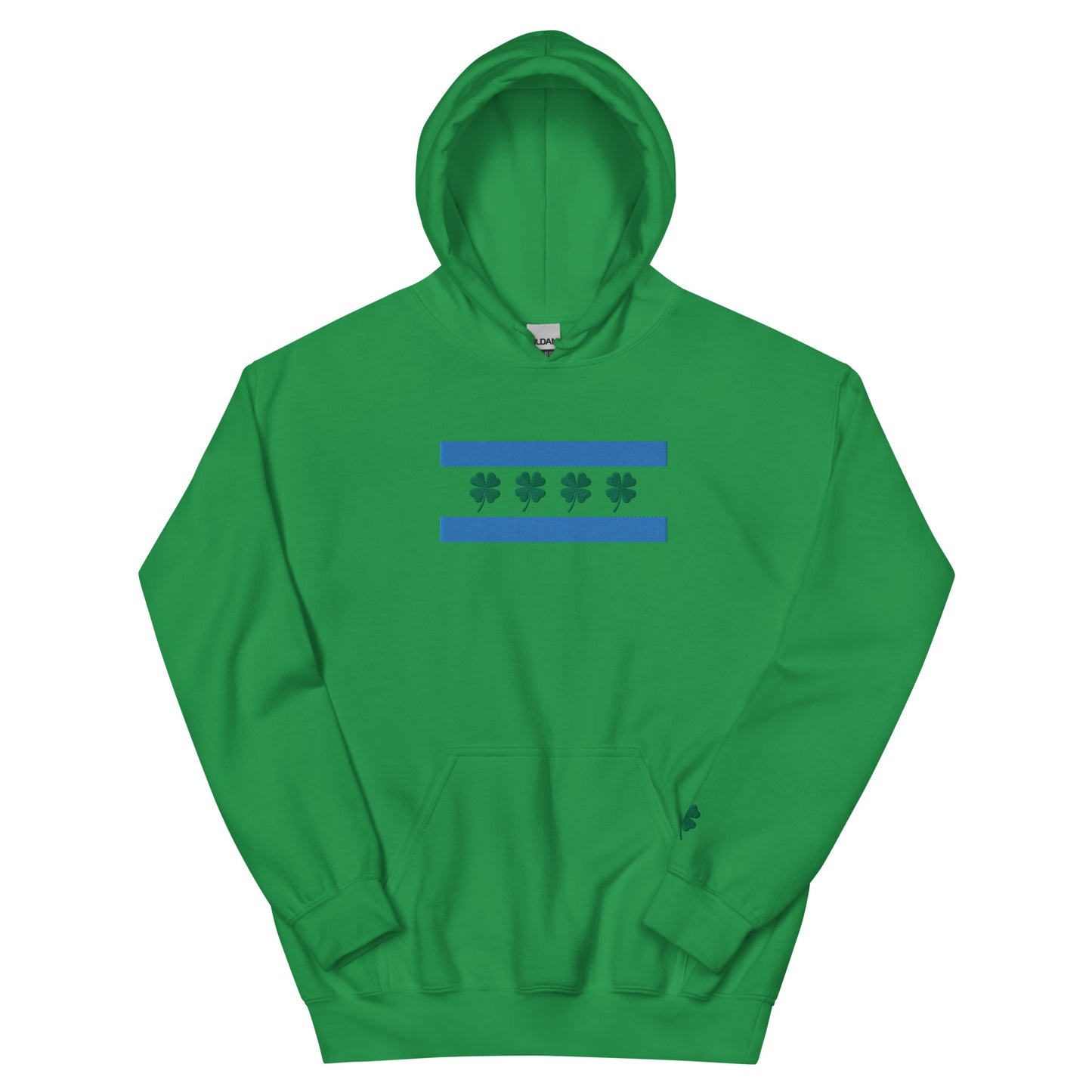Chi-Irish flag (front) & Shamrock (sleeve) Embroidered Unisex Hoodie (no white stripe)