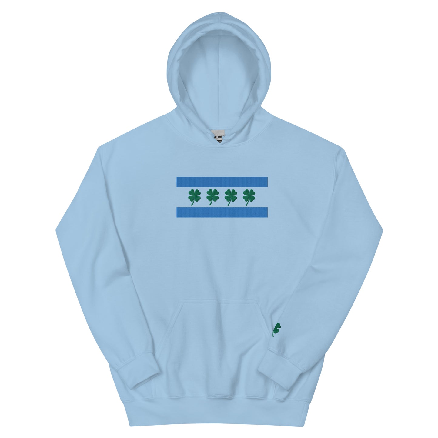 Chi-Irish flag (front) & Shamrock (sleeve) Embroidered Unisex Hoodie (no white stripe)