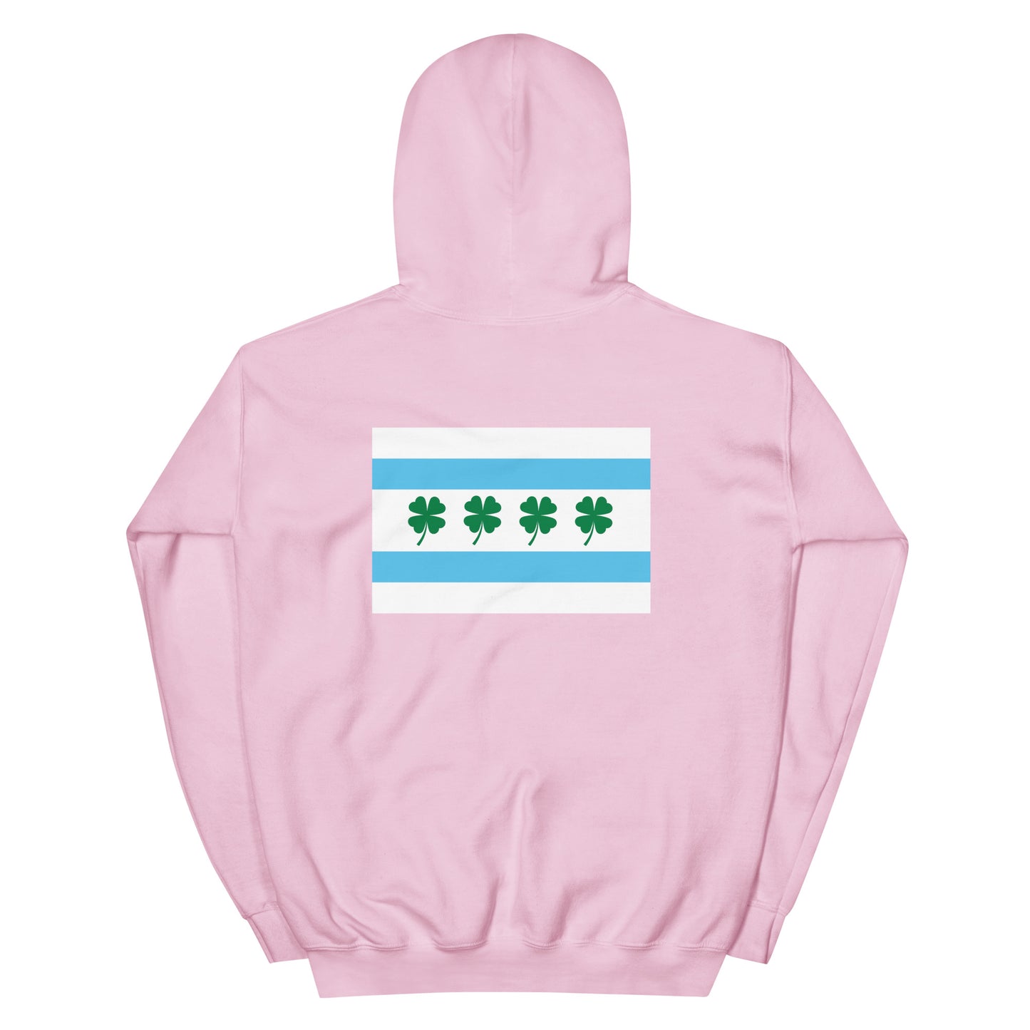 Chi-rish flag (Printed back) and Shamrock (Embroidered sleeve) Unisex Hoodie with white stripe