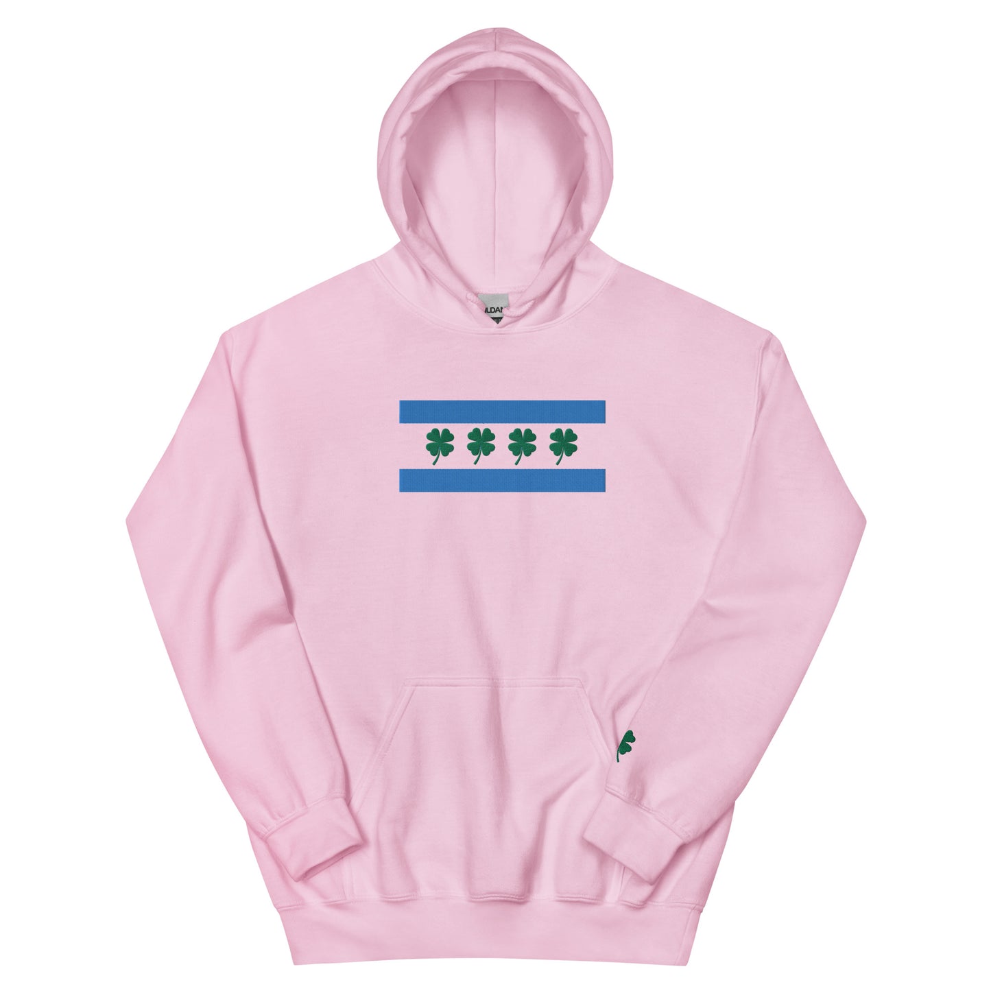 Chi-Irish flag (front) & Shamrock (sleeve) Embroidered Unisex Hoodie (no white stripe)