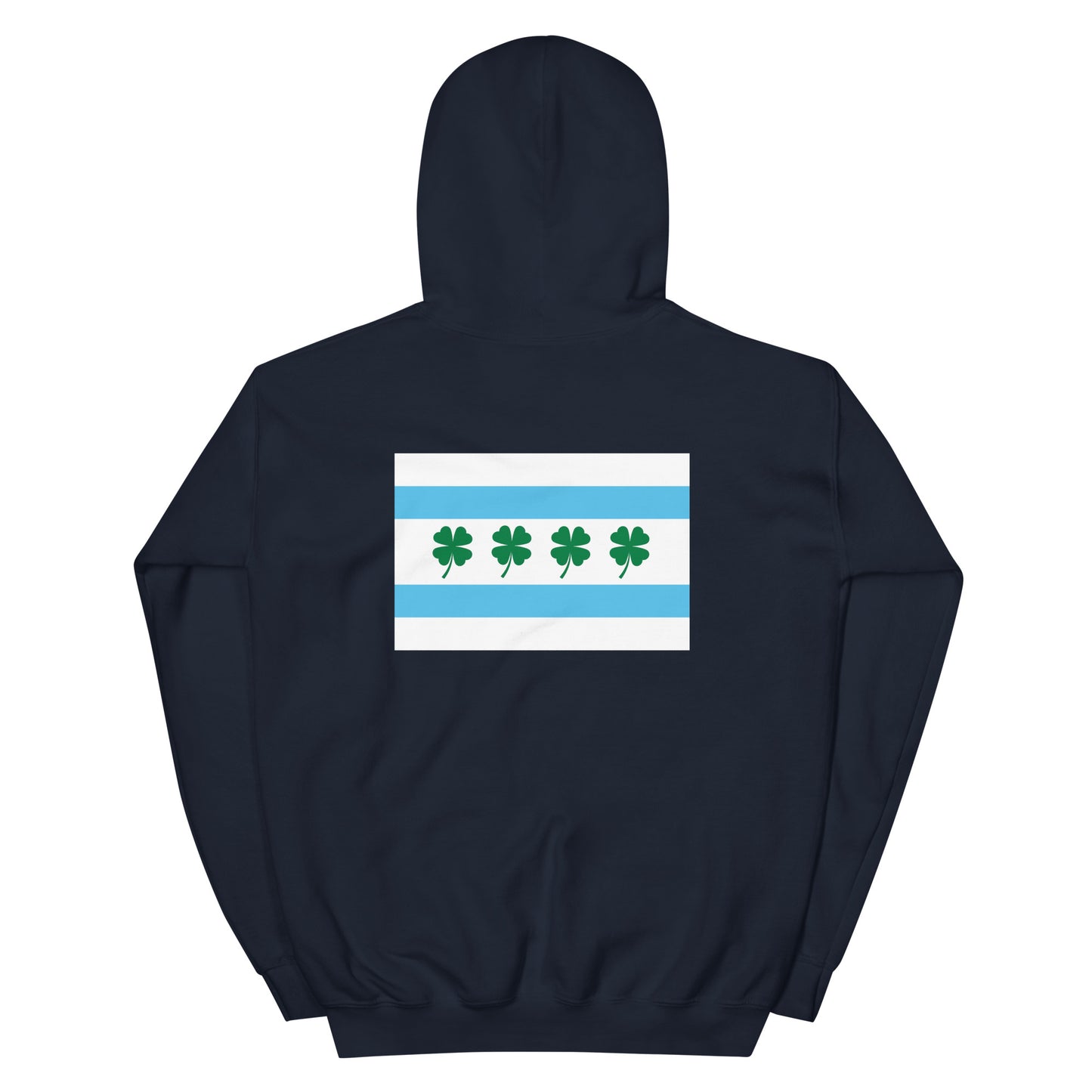 Chi-rish flag (Printed back) and Shamrock (Embroidered sleeve) Unisex Hoodie with white stripe