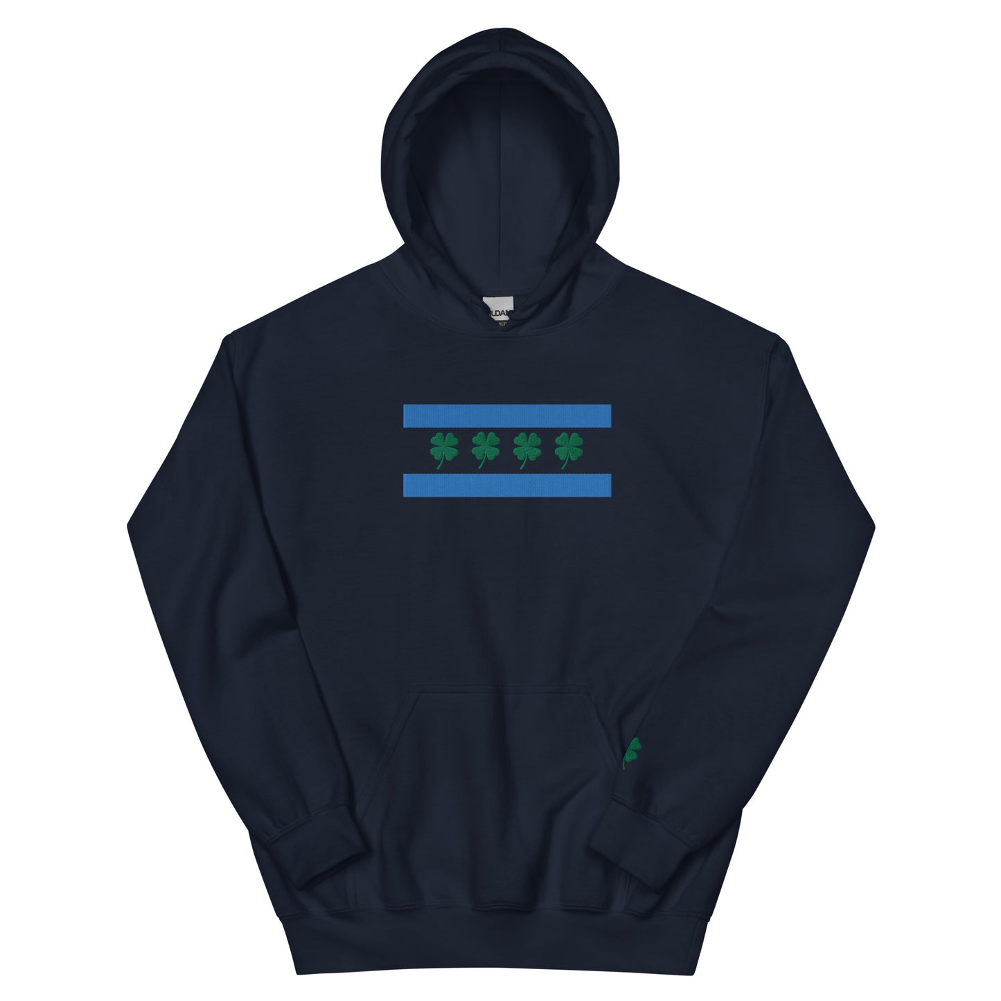 Chi-Irish flag (front) & Shamrock (sleeve) Embroidered Unisex Hoodie (no white stripe)