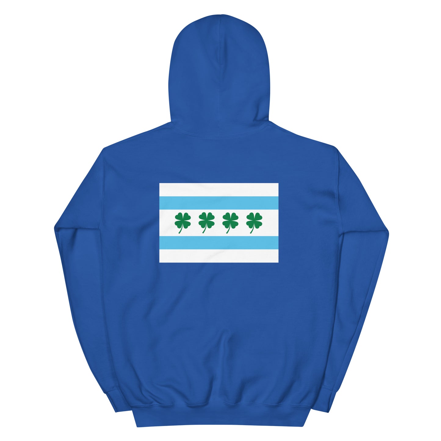 Chi-rish flag (Printed back) and Shamrock (Embroidered sleeve) Unisex Hoodie with white stripe
