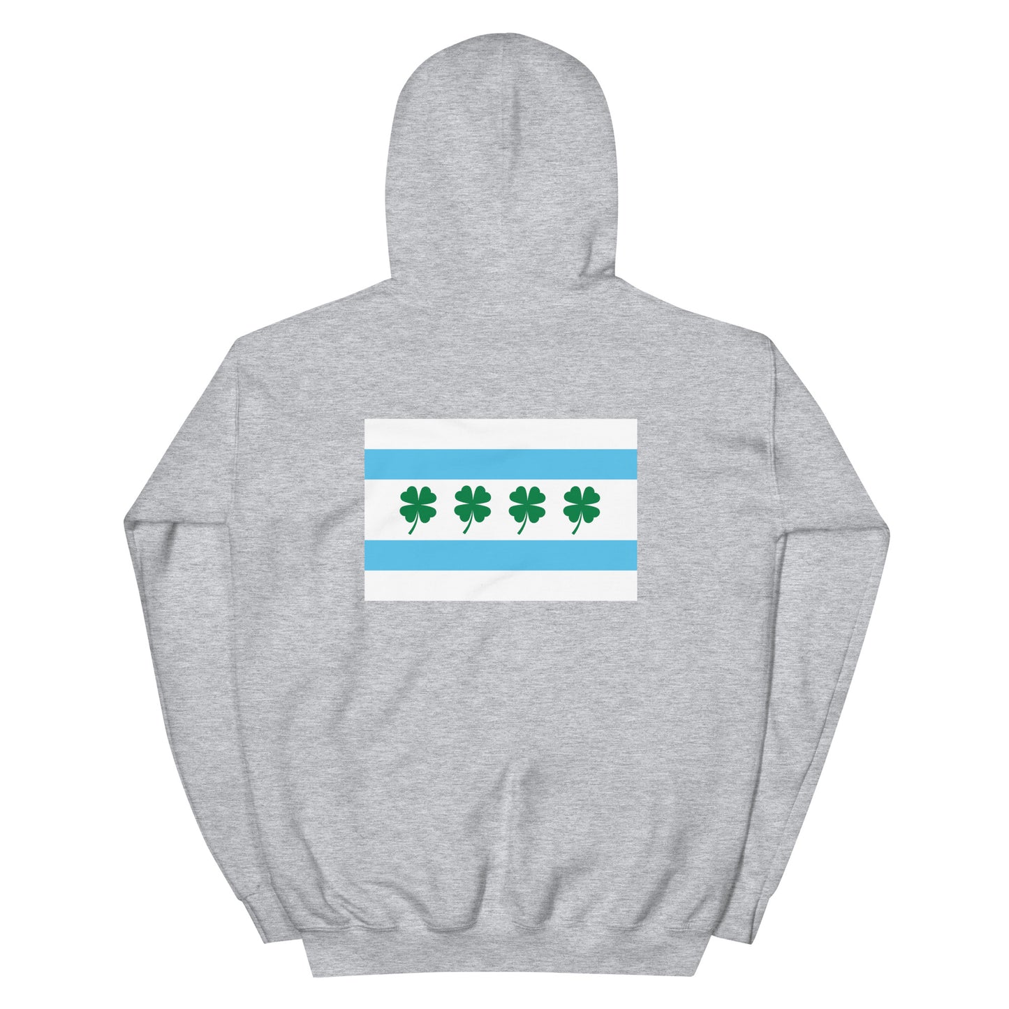 Chi-rish flag (Printed back) and Shamrock (Embroidered sleeve) Unisex Hoodie with white stripe
