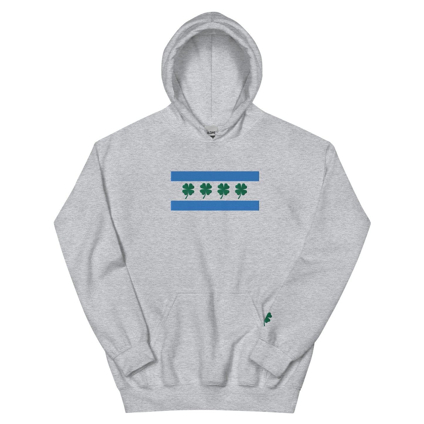 Chi-Irish flag (front) & Shamrock (sleeve) Embroidered Unisex Hoodie (no white stripe)