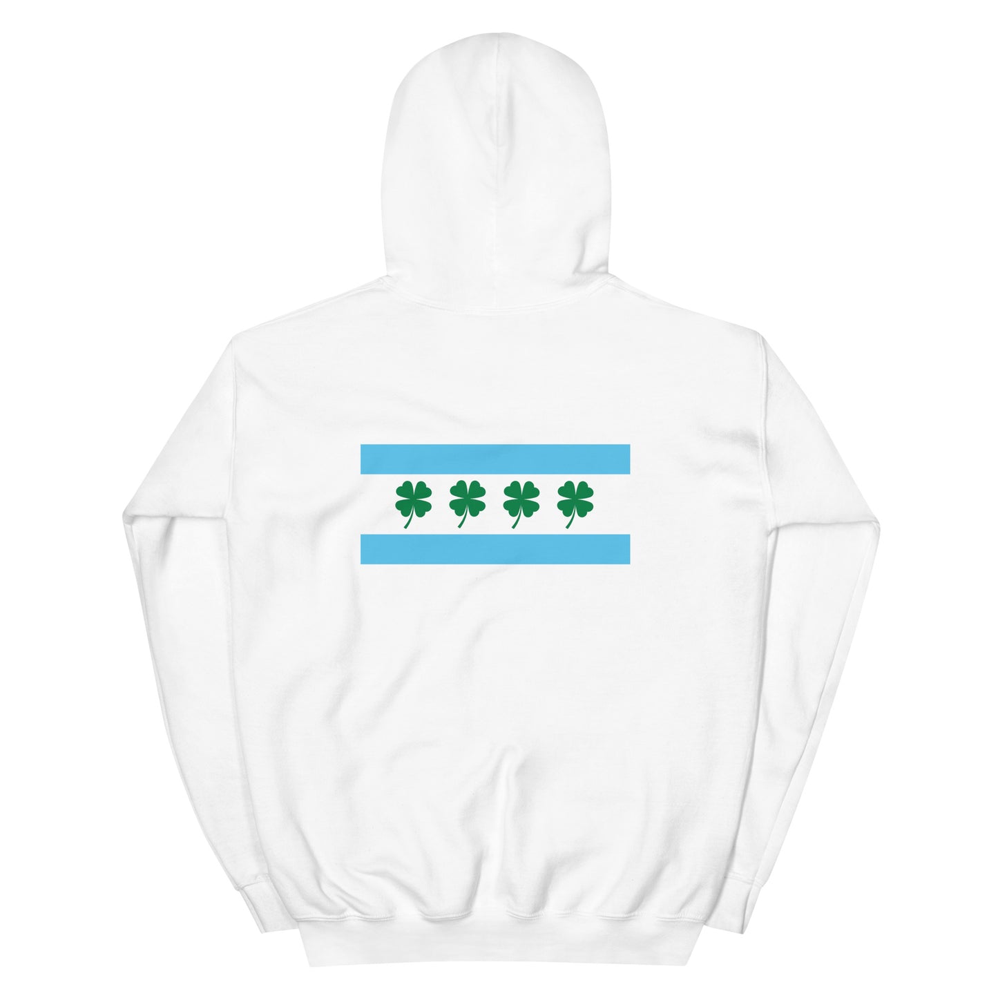 Chi-rish flag (Printed back) and Shamrock (Embroidered sleeve) Unisex Hoodie with white stripe