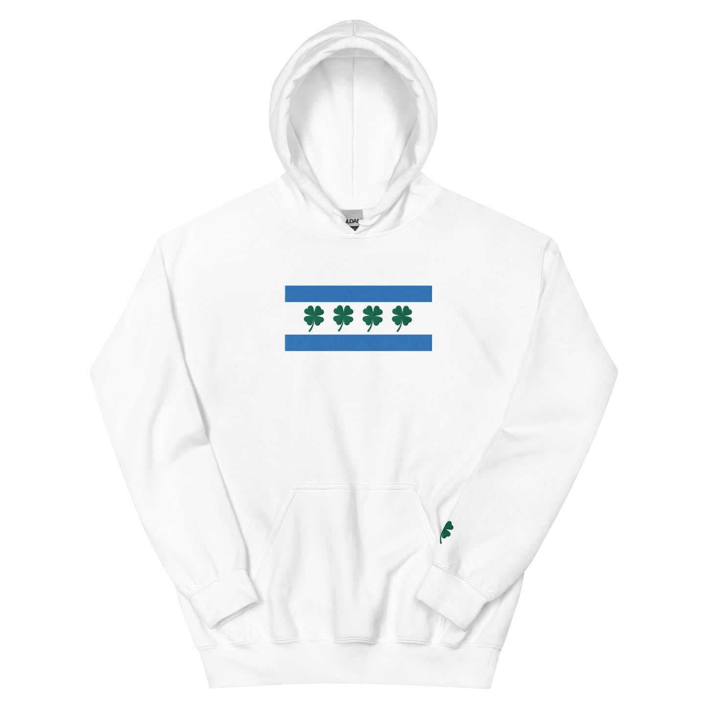 Chi-Irish flag (front) & Shamrock (sleeve) Embroidered Unisex Hoodie (no white stripe)