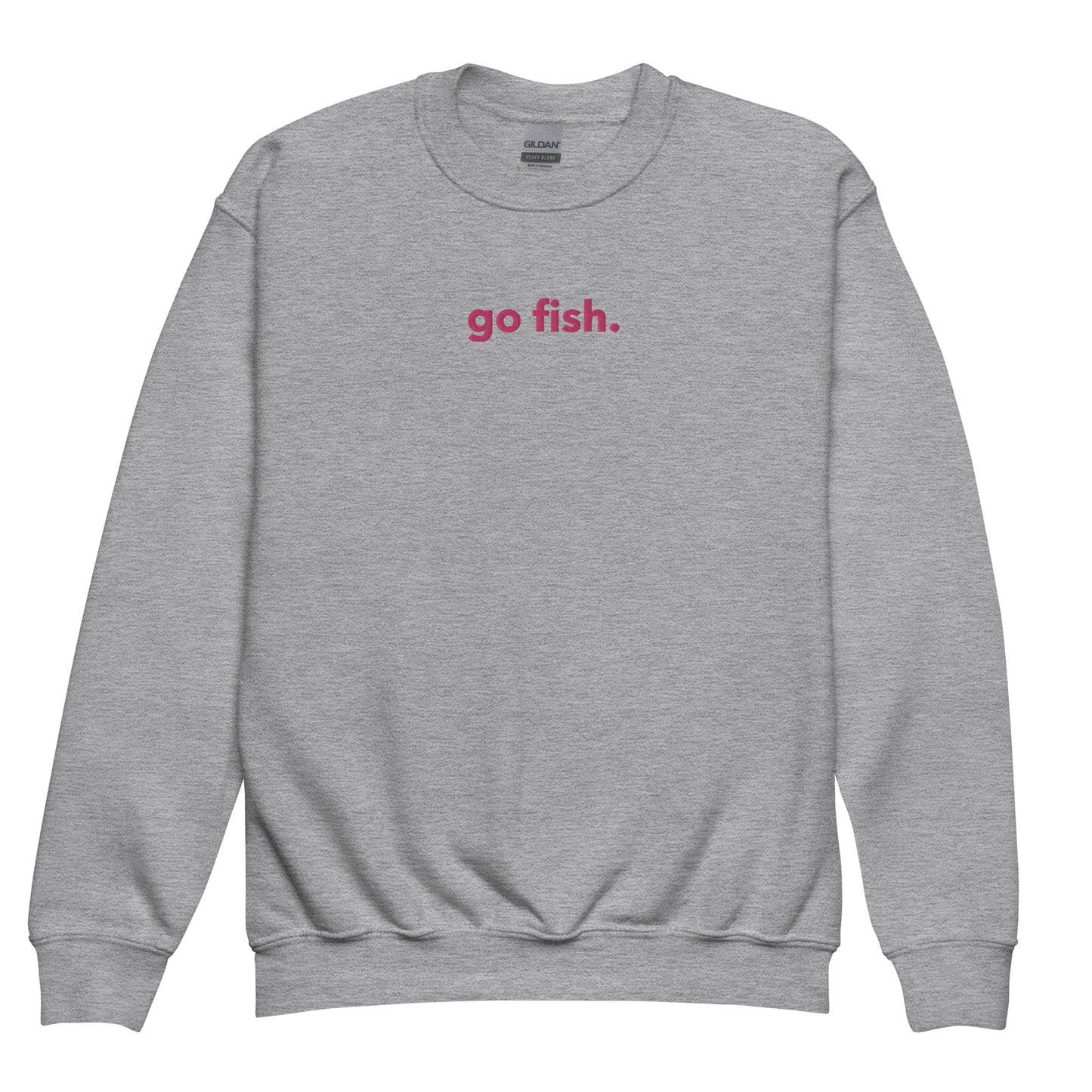 “go fish.” PINK Embroidered Youth crewneck sweatshirt