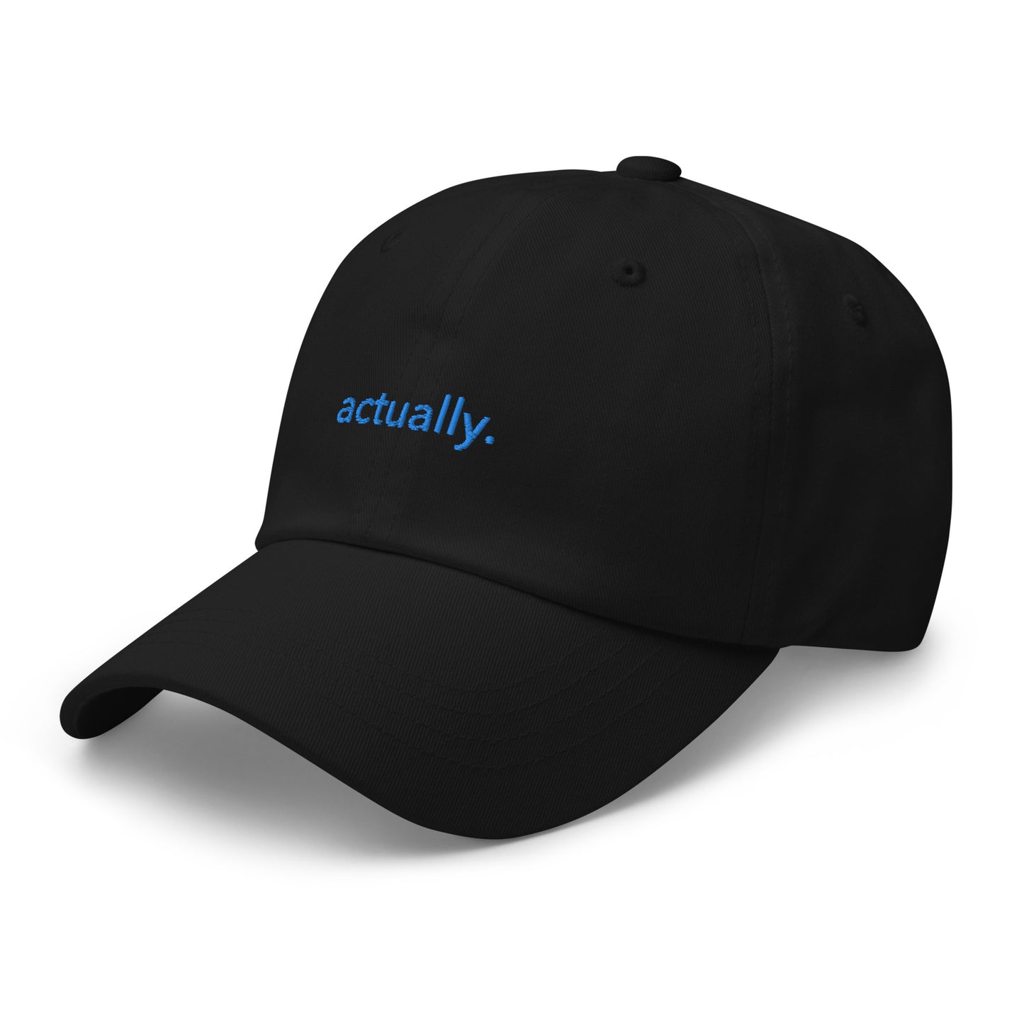 “actually.” Embroidered hat