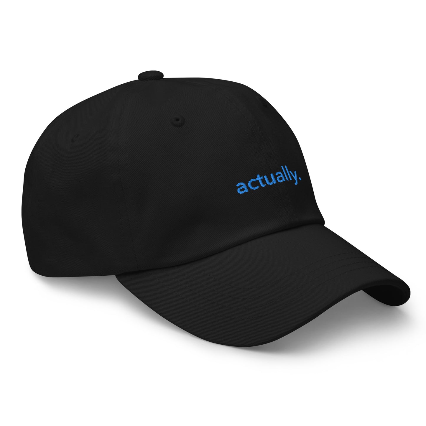 “actually.” Embroidered hat