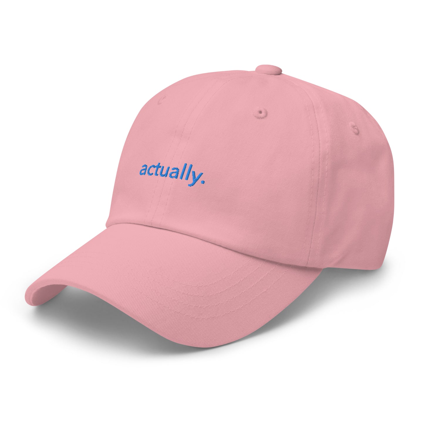 “actually.” Embroidered hat