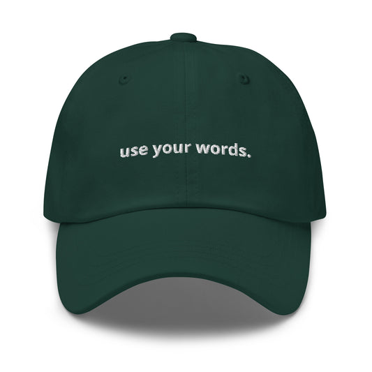 “use your words.” Embroidered Baseball Hat