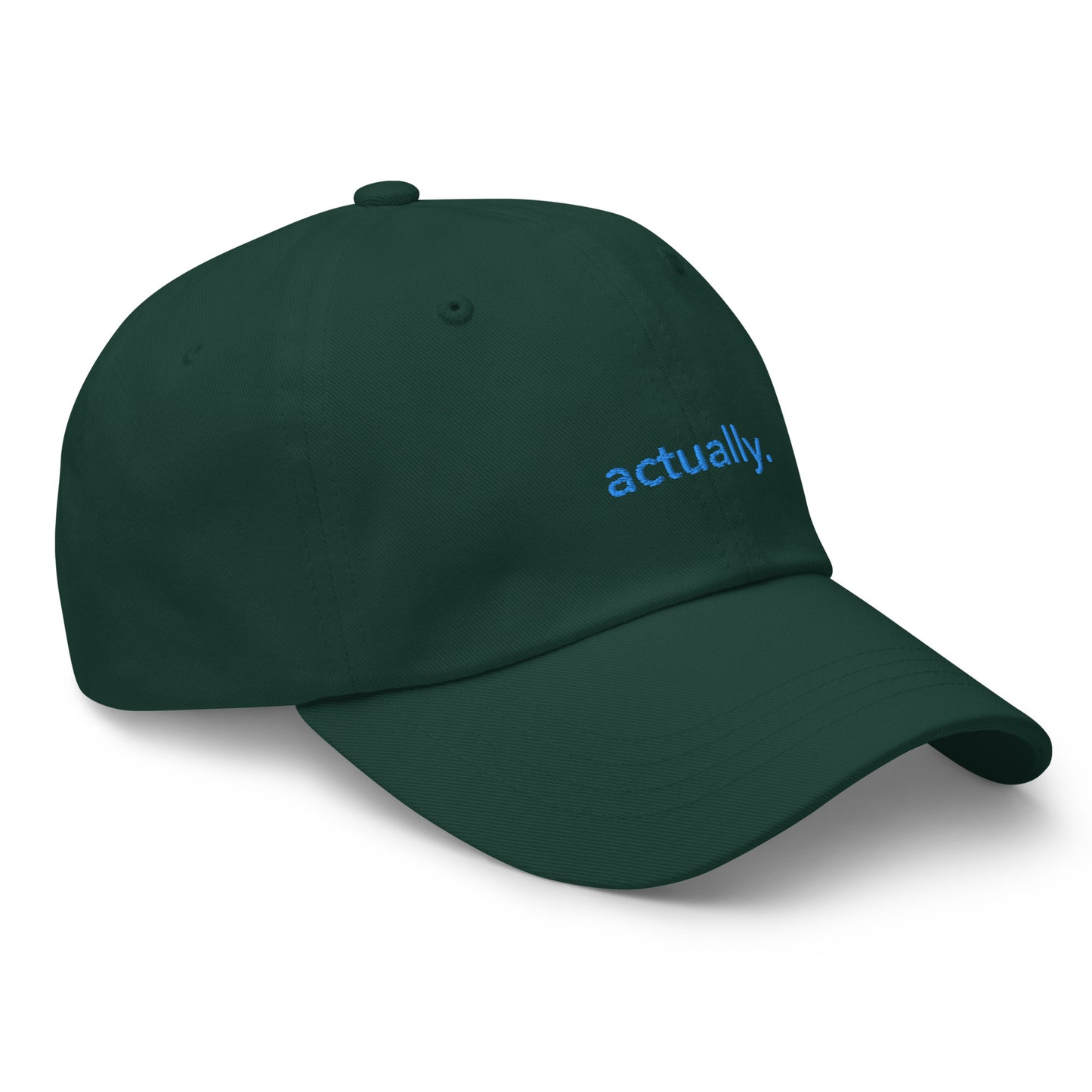 “actually.” Embroidered hat