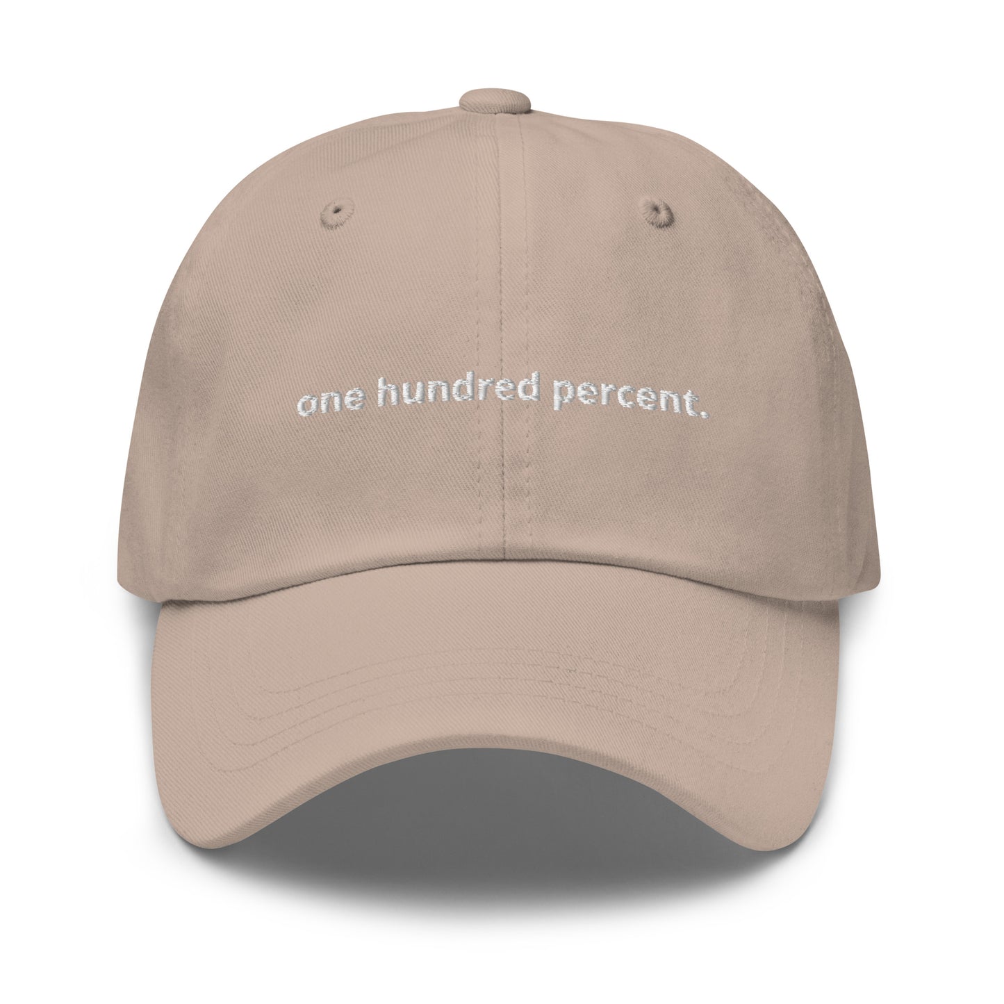 “one hundred percent.”  Embroidered Baseball Hat