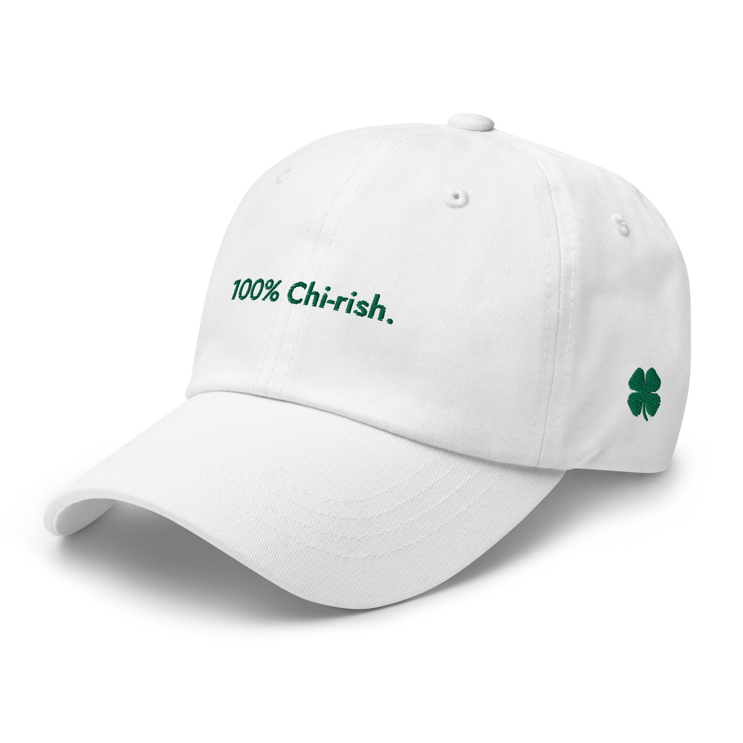 “100% Chi-rish.” & Shamrock Embroidered Baseball Hat