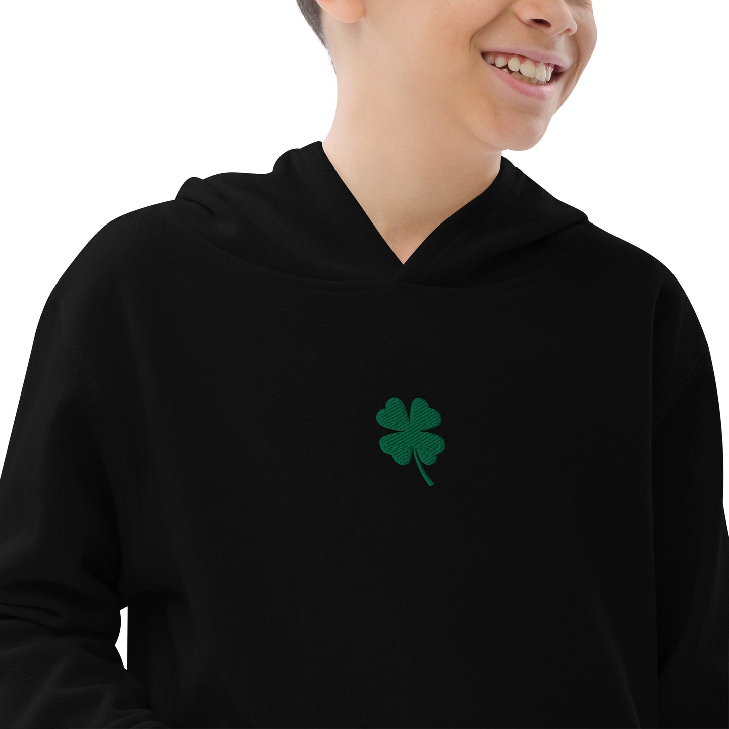 3Shamrocks (embroidered front) & Chicago Chi-rish Flag (printed back) Kids fleece hoodie