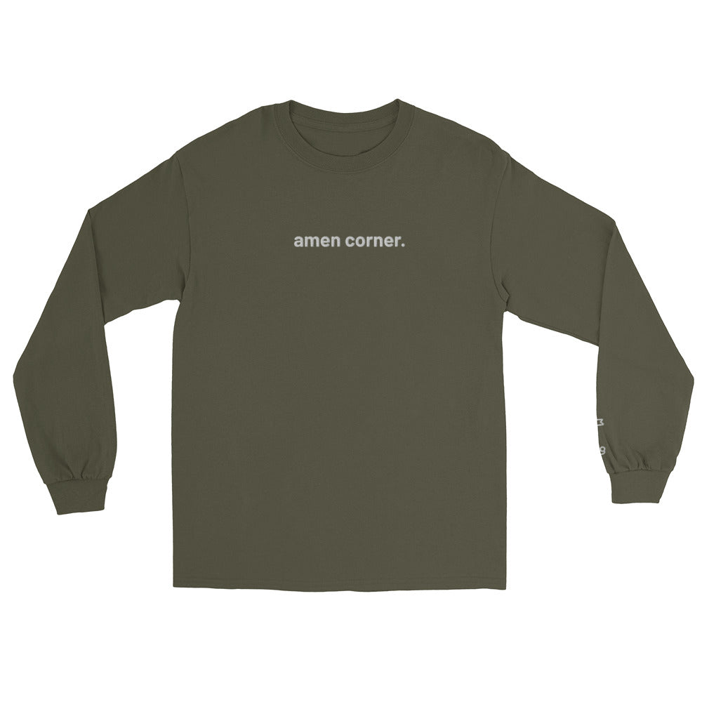 “amen corner.” Embroidered (front) + Hole Pin Embroidered (sleeve) Men’s Long Sleeve Shirt