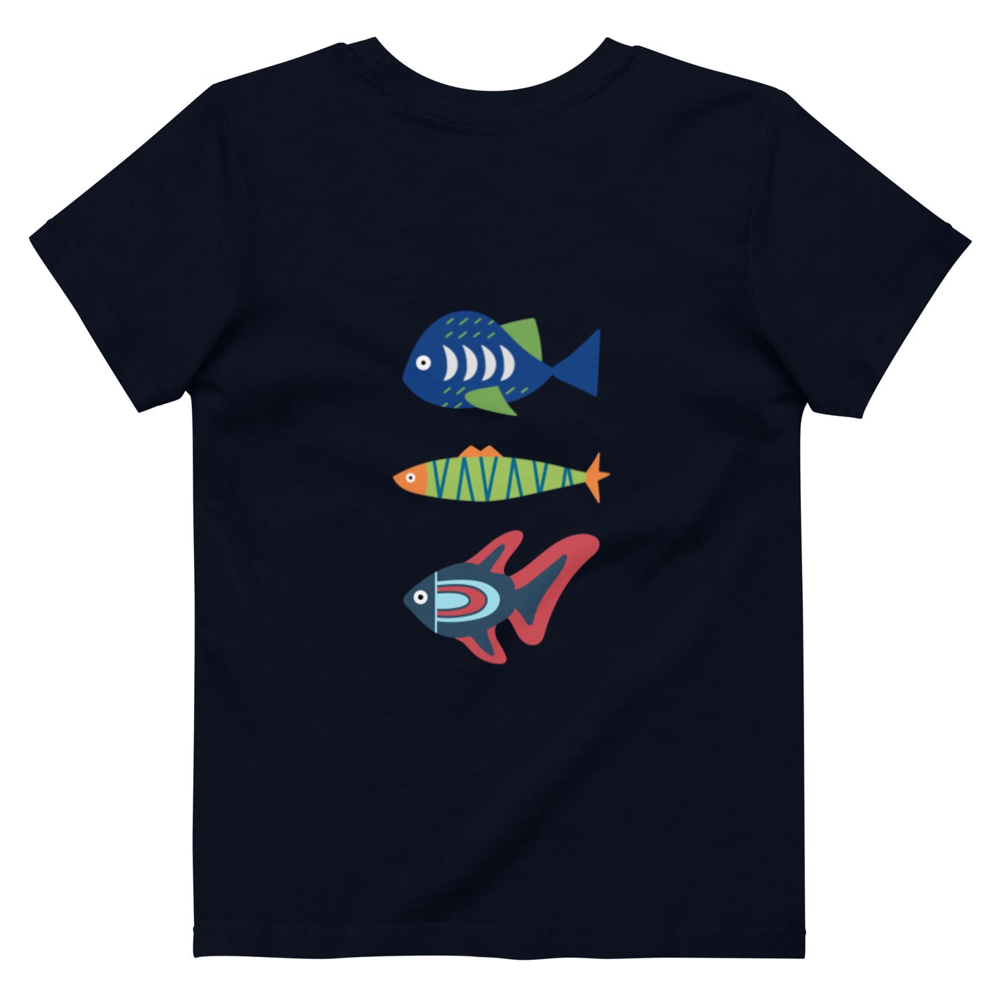 “go fish.” (Embroidered front) & 3 Fish (printed back) Organic cotton kids t-shirt