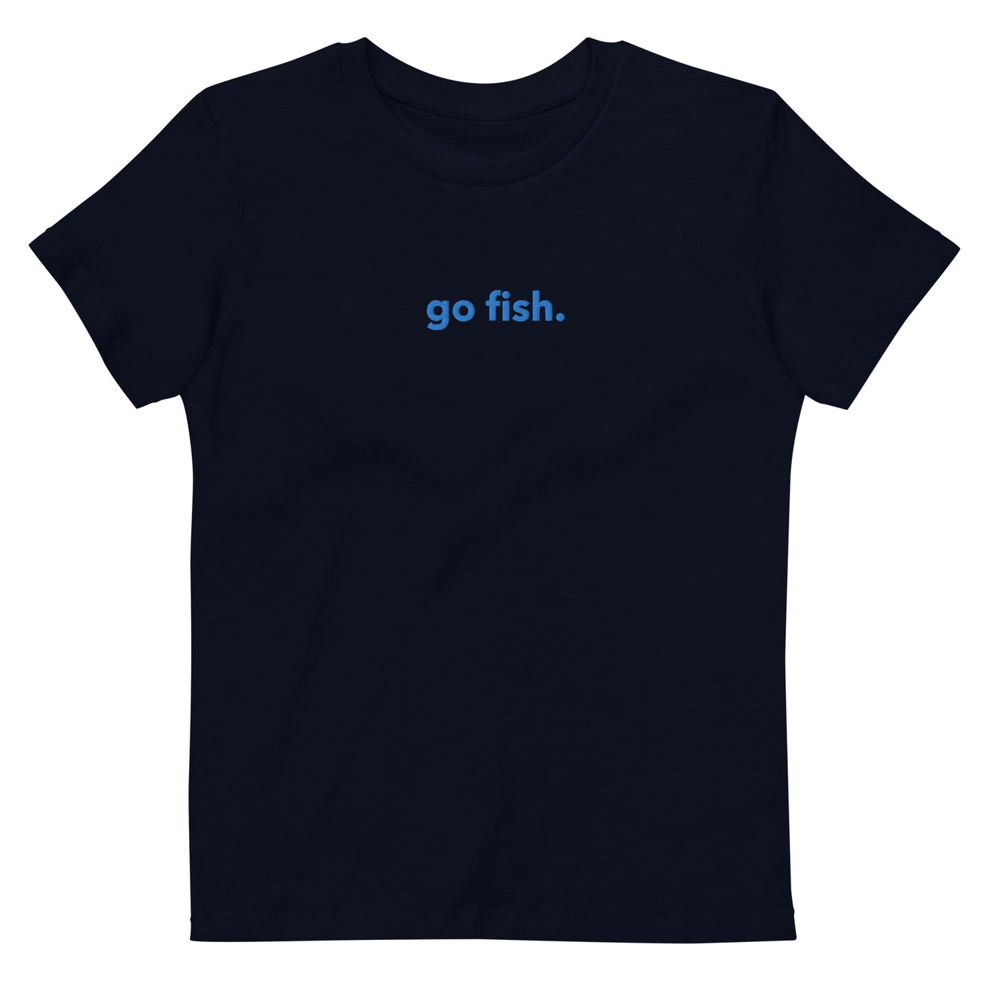 “go fish.” (Embroidered front) & 3 Fish (printed back) Organic cotton kids t-shirt