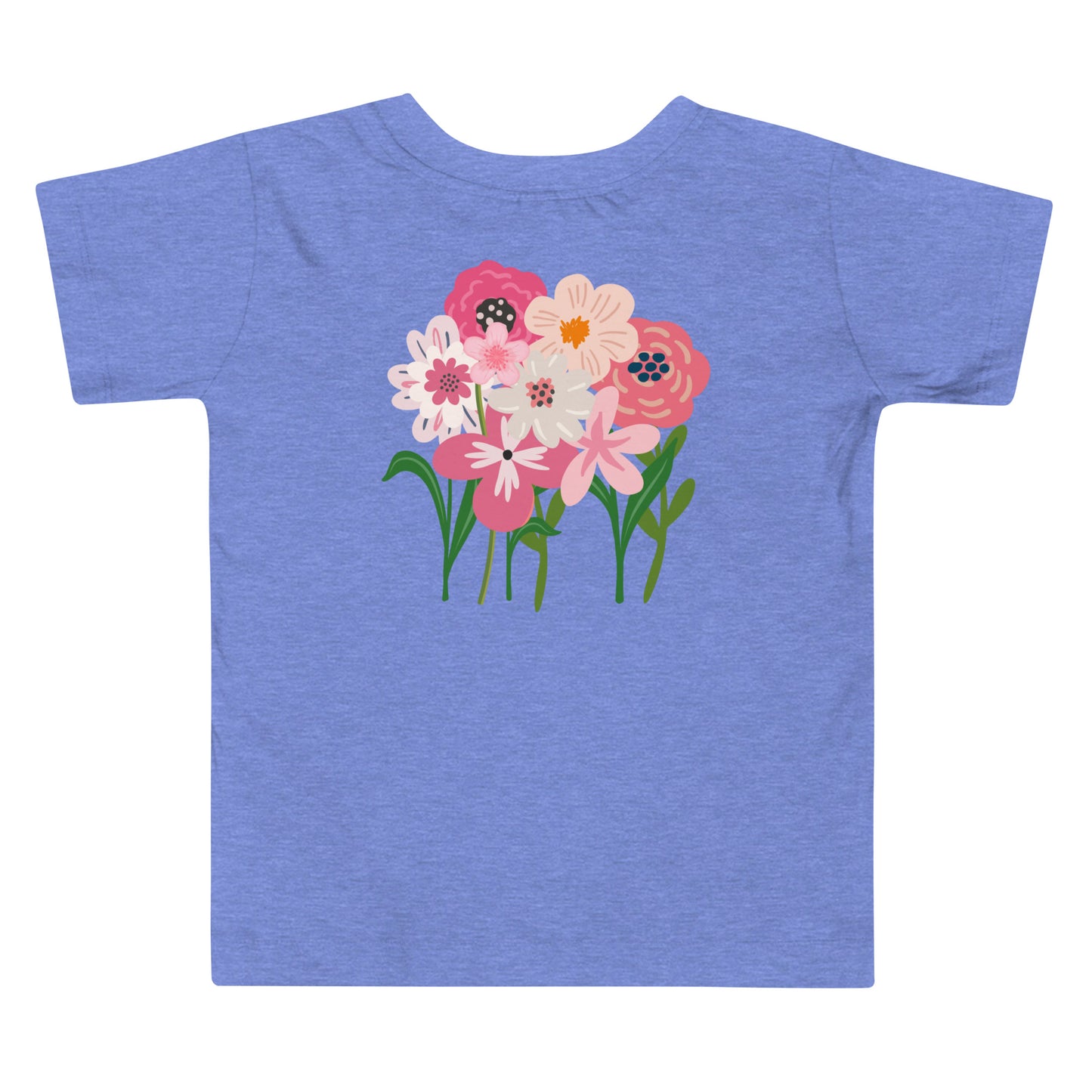 “bloom where you are planted.” Embroidered front + Flowers Printed back Toddler Short Sleeve Tee