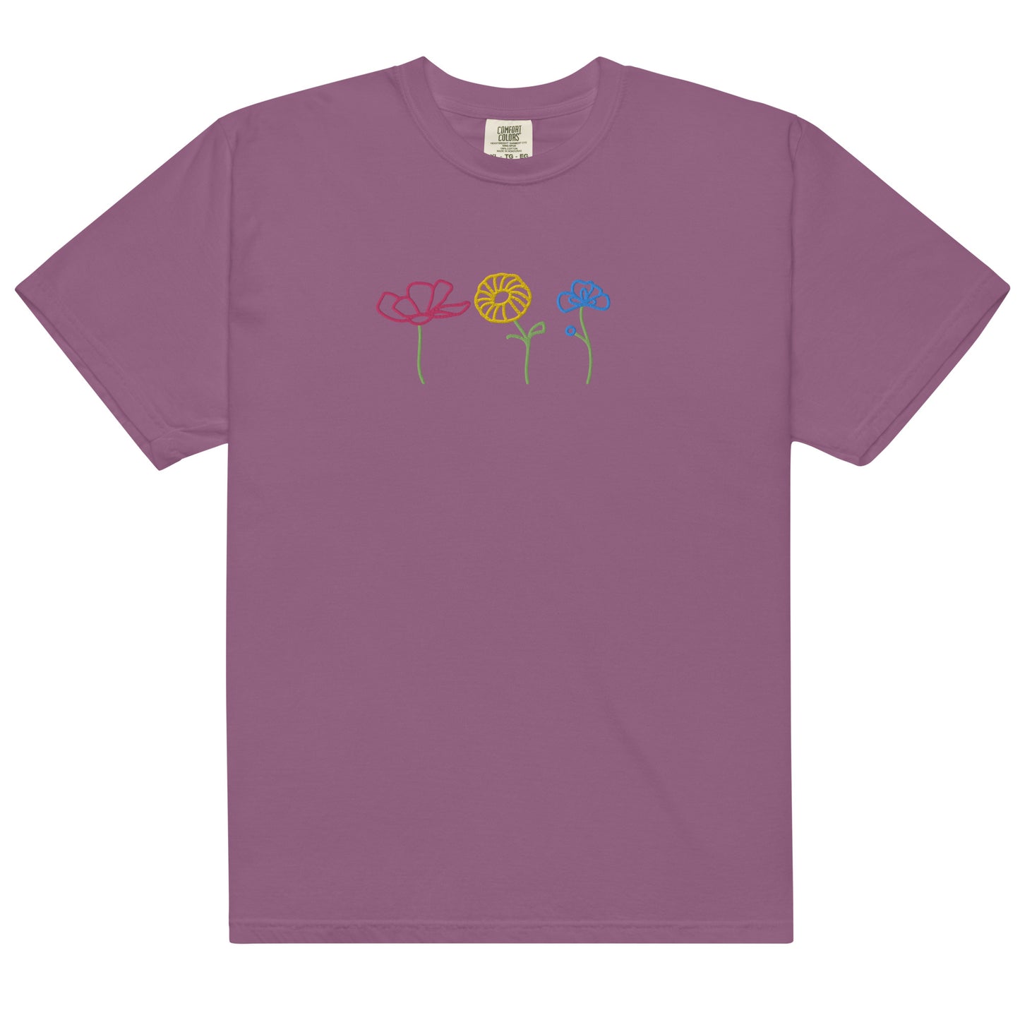 Flower Power - Embroidered Unisex garment-dyed heavyweight t-shirt