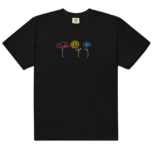 Flower Power - Embroidered Unisex garment-dyed heavyweight t-shirt