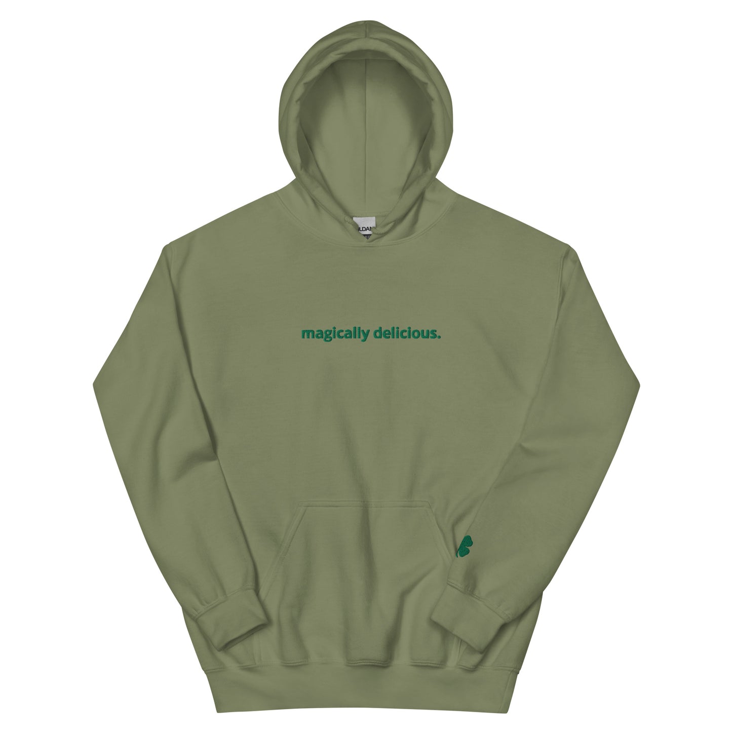 Shamrock & “magically delicious.”  Embroidered Unisex Hoodie