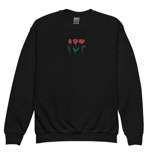 3 Tulips Embroidered Youth crewneck sweatshirt